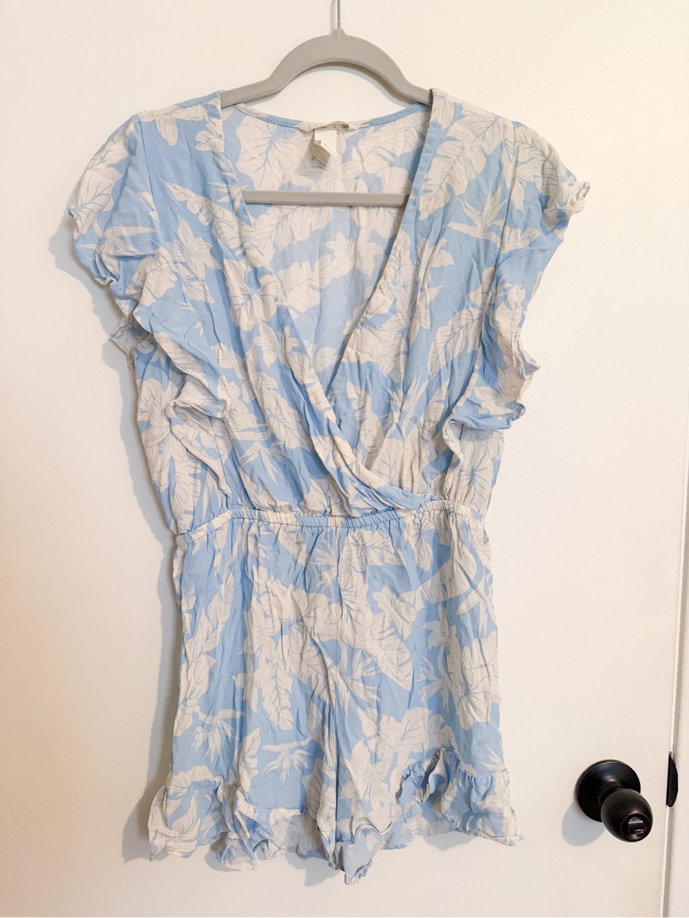 H&M Blue and White Tropical Floral Romper